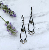 Pavé Diamond Earrings - Long Dangles - Pavé Diamond Charm set into Oxidized Sterling Silver, One of a Kind Vintage Inspired Designs
