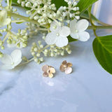 Hydrangea Post Earrings 14k Gold, Satin Finished Yellow Gold Mini Hydrangea Petals on 14k Gold Posts. Everyday Precious Statements.