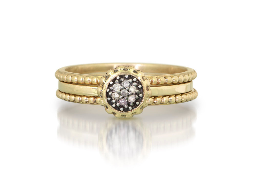 Pavé Diamond Ring, 6mm Daisy Ring, 14k Solid Gold, A Delicate and Sweet Gold Ring For Wedding, Engagement, and Anniversary.