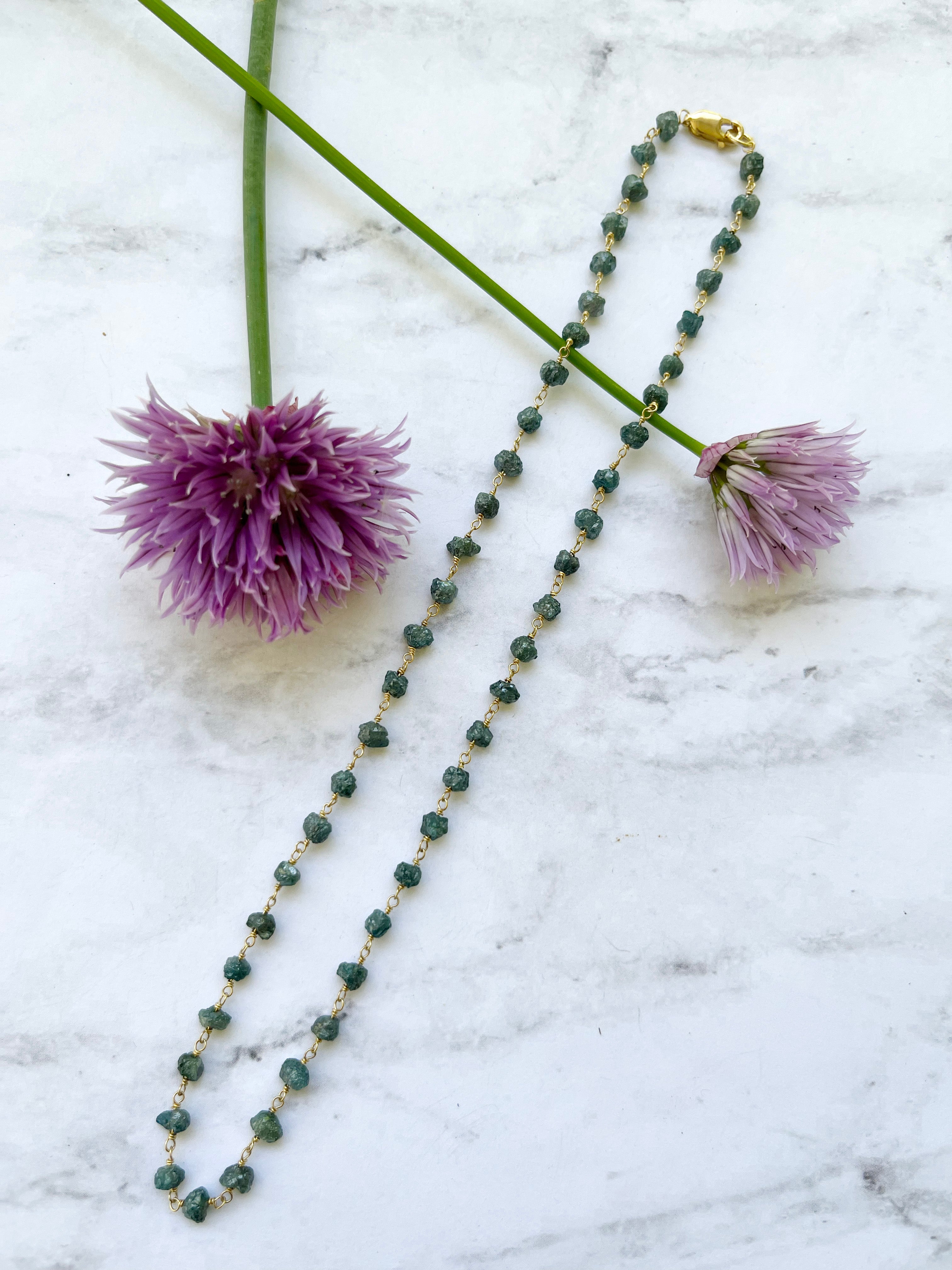 Diamond Necklace - Blue Diamond Nuggets with 18k Yellow Gold Connections and Clasp