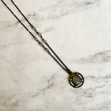 Pavé Diamond Pendant, Mini, Dainty Diamond Necklace in Oxidized and Highlighted Sterling Silver with Adjustable Length for Layering for Everyday