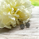 Pavé Diamond Earrings - Stud/Post - Pavé Diamond Charm is Set into Oxidized Sterling Silver Art Deco Themed Frame.