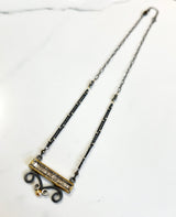 Pavé Diamond Pendant - Silver/14k - Pavé Diamond Set into 14k Yellow Gold and One of A Kind Oxidized Sterling Silver Designs