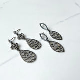 Diamond Earrings - Diamond Slices - Diamond Slices Arranged with Oxidized Sterling Silver, One of a Kind Vintage Inspired Designs