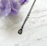 Pavé Diamond Pendant, Mini, Dainty Diamond Necklace in Oxidized and Highlighted Sterling Silver with Adjustable Length for Layering for Everyday