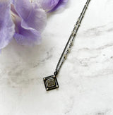 Pavé Diamond Pendant, Mini, Dainty Diamond Necklace in Oxidized and Highlighted Sterling Silver with Adjustable Length for Layering for Everyday