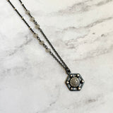 Pavé Diamond Pendant, Mini, Dainty Diamond Necklace in Oxidized and Highlighted Sterling Silver with Adjustable Length for Layering for Everyday