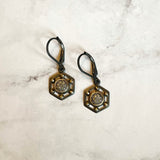 Pavé Diamond Earrings - Silver/14k Gold Dangles - Pavé Diamond Charm is Set into 14k Gold bezel, with Art Deco Motif with 14k Gold accent, on Leverback Earlier.