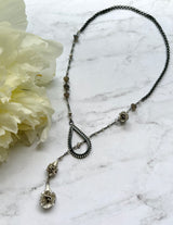 Teardrop Lariat Necklace, 3 Color Options, With Faceted Gemstone, An Asymmetrical Statement Necklace for A Special Occasion.
