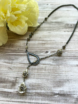 Teardrop Lariat Necklace, 3 Color Options, With Faceted Gemstone, An Asymmetrical Statement Necklace for A Special Occasion.
