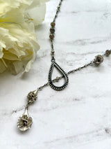 Teardrop Lariat Necklace, 3 Color Options, With Faceted Gemstone, An Asymmetrical Statement Necklace for A Special Occasion.