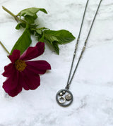 Pavé Diamond Pendant, Mini, Dainty Diamond Necklace in Oxidized and Highlighted Sterling Silver with Adjustable Length for Layering for Everyday