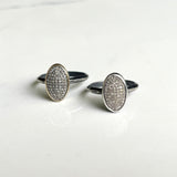 Pavé Diamond Ring, Oval Pavé Diamond, Heavy Hammered Oxidized Sterling Silver Band.