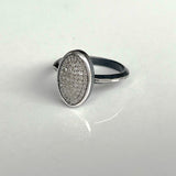 Pavé Diamond Ring, Oval Pavé Diamond, Heavy Hammered Oxidized Sterling Silver Band.