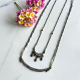 Pavé Diamond Pendant - Everyday - Pavé Diamond Charm Set Into One of A Kind Oxidized Sterling Silver Frame with Art Deco Inspired Design.