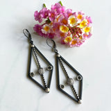 Pavé Diamond Earrings - Long Dangles - Pavé Diamond Charm set into Oxidized Sterling Silver, One of a Kind Vintage Inspired Designs