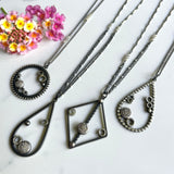 Pavé Diamond Pendant - Everyday - Pavé Diamond Charm Set Into One of A Kind Oxidized Sterling Silver Frame with Art Deco Inspired Design.