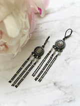 Pavé Diamond Earrings - Long Dangles - Pavé Diamond Charm set into Oxidized Sterling Silver, One of a Kind Vintage Inspired Designs