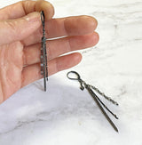 Pavé Diamond Earrings - Long Dangles - Pavé Diamond Charm set into Oxidized Sterling Silver, One of a Kind Vintage Inspired Designs