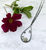 Pavé Diamond Pendant - Everyday - Pavé Diamond Charm Set Into One of A Kind Oxidized Sterling Silver Frame with Art Deco Inspired Design.