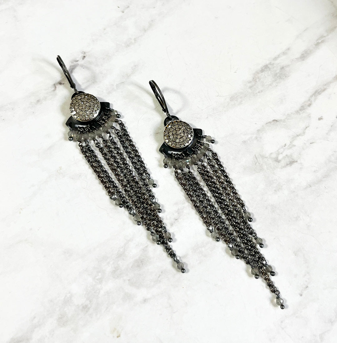 pave diamond earrings - long on wire