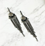 Pavé Diamond Earrings - Long Dangles - Pavé Diamond Charm set into Oxidized Sterling Silver, One of a Kind Vintage Inspired Designs