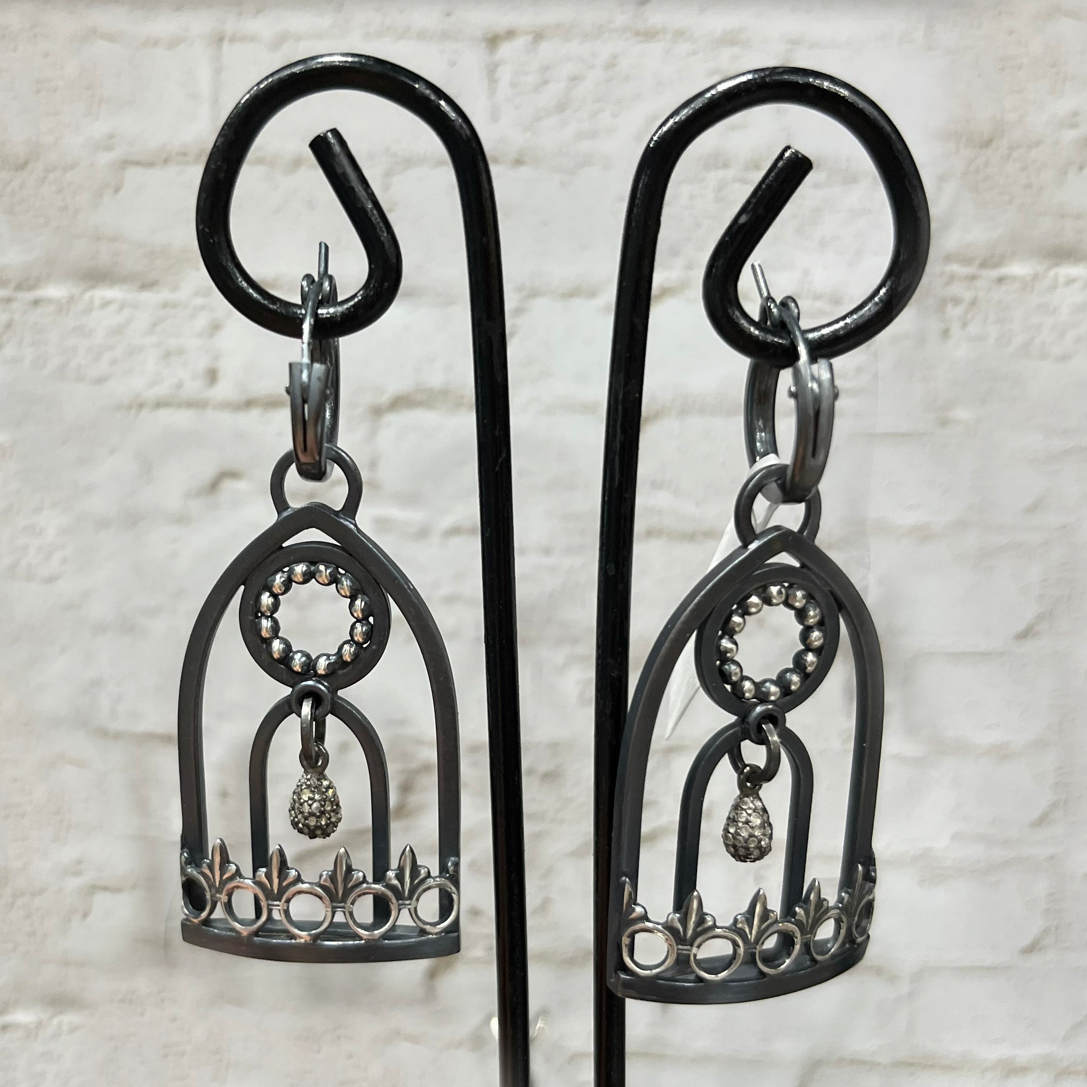 Window Earrings - One Of A Kind Oxidized Sterling Silver with Crystal Quartz Panels. A Conversation Starter!