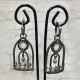 Window Earrings - One Of A Kind Oxidized Sterling Silver with Crystal Quartz Panels. A Conversation Starter!