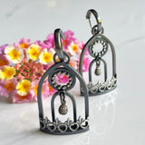 Window Earrings - One Of A Kind Oxidized Sterling Silver with Crystal Quartz Panels. A Conversation Starter!