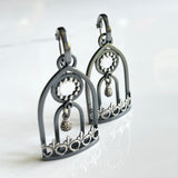 Window Earrings - One Of A Kind Oxidized Sterling Silver with Crystal Quartz Panels. A Conversation Starter!