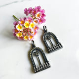 Window Earrings - One Of A Kind Oxidized Sterling Silver with Crystal Quartz Panels. A Conversation Starter!