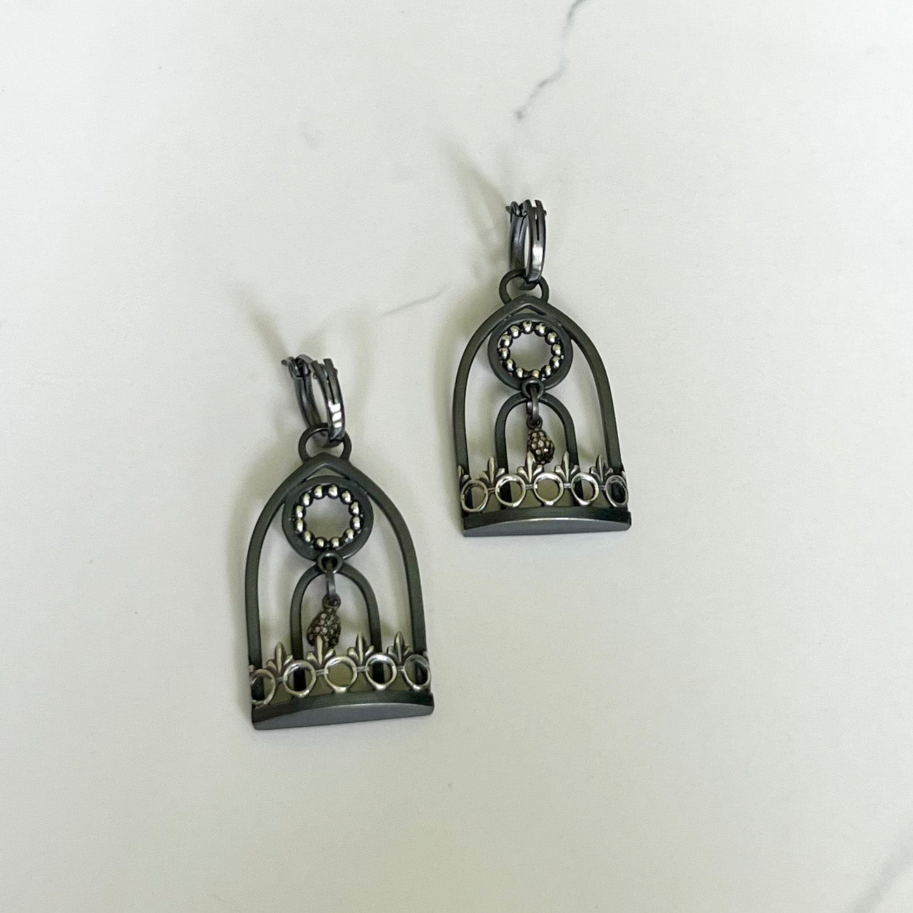 Window Earrings - One Of A Kind Oxidized Sterling Silver with Crystal Quartz Panels. A Conversation Starter!