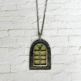 Window Pendants, Large, in Oxidized Sterling Silver with Crystal Quarts, Pencil Drawings, and Labradorite Accents on Chain, a Talisman