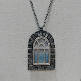 Window Pendants, Large, in Oxidized Sterling Silver with Crystal Quarts, Pencil Drawings, and Labradorite Accents on Chain, a Talisman