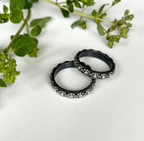 Stackable Ring, Wreath, Oxidized Sterling Silver with Continuous Floral Motif for Everyday.