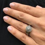 Gold and Silver Pavé Diamond Ring, 10mm Pavé Diamond,  14k Bezel and 14k Edging on Oxidized Sterling Silver Band, for Special Occasions and Extra Bling.