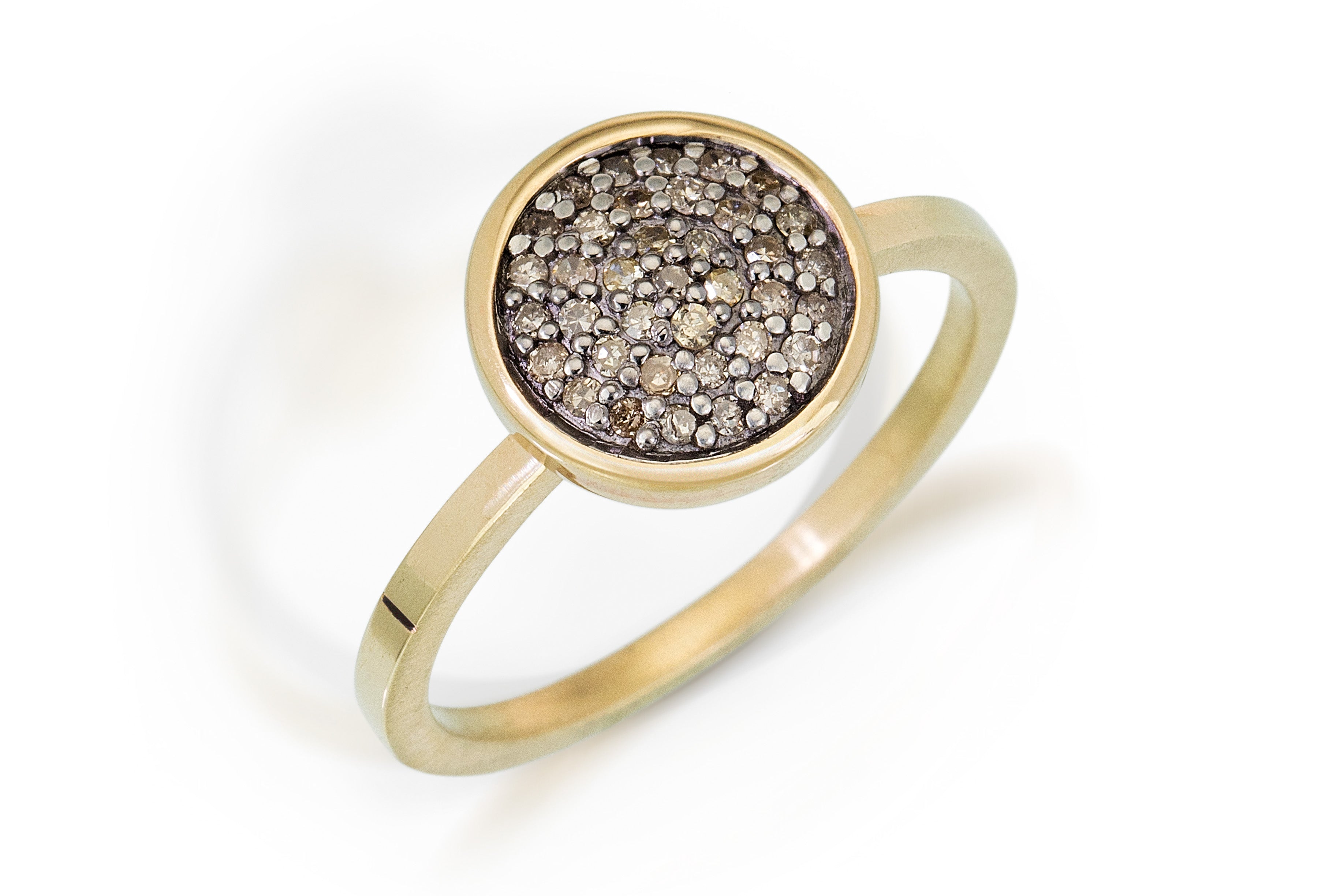 Gold Pavé Diamond Ring, 10mm Pavé Diamond, 14k Solid Yellow Gold, Classic and Elegant Diamond Ring for Anniversaries.