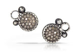 Pavé Diamond Earrings - Stud/Post - Pavé Diamond Charm is Set into Oxidized Sterling Silver Art Deco Themed Frame.