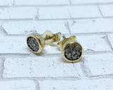 Pavé Diamond Earrings - 14k Gold - Simple Studs featuring Round Pavé Diamond Charms in Various Size Options. A Timeless Classic Go To Pair.