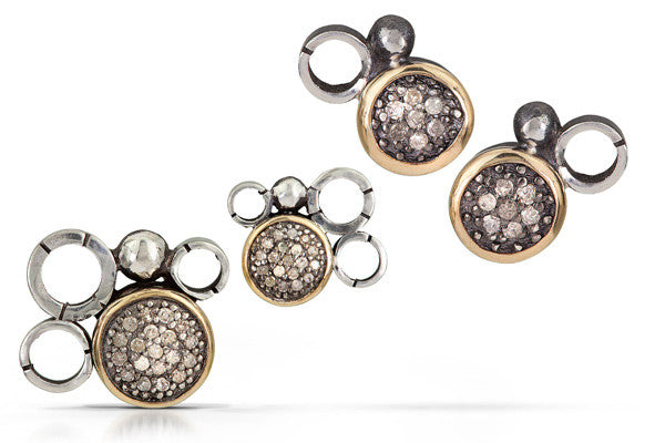pave diamond earrings with 14k accent - stud 10mm