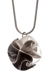 Simple Flora Pendant, Snake Chain, Three Colors, Silver, Gold, Rose with Oxidized Sterling Silver,  Origami Folding technique