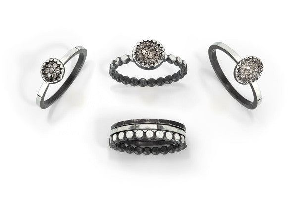 Stackable Rings Set of 3, All Textured Oxidized Sterling Silver with highlights, for everyday.