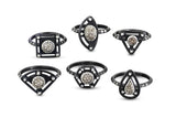 Pavé Diamond Ring, Hexagon, 6mm Pavé Diamond, Oxidized Sterling Silver Triangle Band for Everyday.