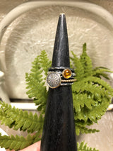 Set of 5 Large - 14k bezels 10mm Pavé Diamond, 6mm Rosecut Citrine, and Oxidized Sterling Silver Textured Ring, A Complete Look on your Hand.