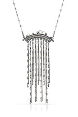 Pavé Diamond Necklace - Deco - One of A Kind Pavé Diamond Necklace with Original Vintage Inspired Design In Oxidized Sterling Silver Frame. For Special Occasion and a Conversational Piece.