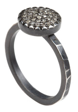 Pavé Diamond Ring, 10mm Pavé Diamond, Hammered Oxidized Sterling Silver Band for Everyday.