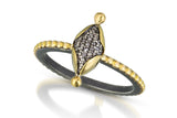pave diamond ring - marquis with 22k bezel 14k beaded oxidized silver band