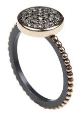 Gold and Silver Pavé Diamond Ring, 10mm Pavé Diamond,  14k Bezel and 14k Edging on Oxidized Sterling Silver Band, for Special Occasions and Extra Bling.