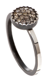 8mm Pavé diamond charm is set into sterling silver straight band with notches. Photo Credit: Cole Rodger Photography
