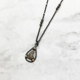 Pavé Diamond Pendant - Silver/14K Mini - Pavé Diamond Charm with Oxidized Sterling Silver with 14k Solid Gold Accent for Layering